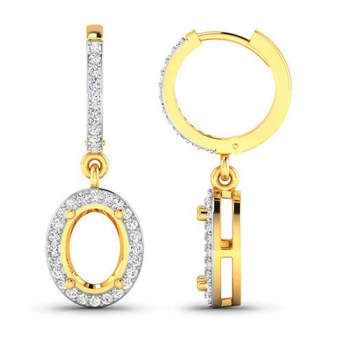 0.32 Carat Genuine White Diamond 14K Yellow Gold Semi Mount Earrings - holds 8x6mm Oval Gemstones - Earrings - Custom Crafting Alliance, LLC