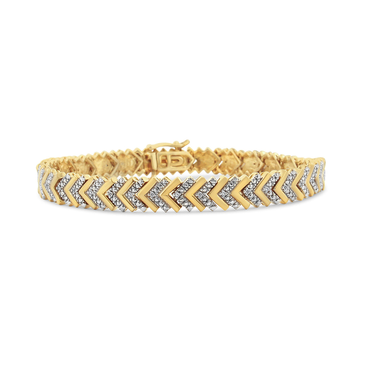 .925 Sterling Silver 1/6 Cttw Round-Cut Diamond Chevron Wave 7.25