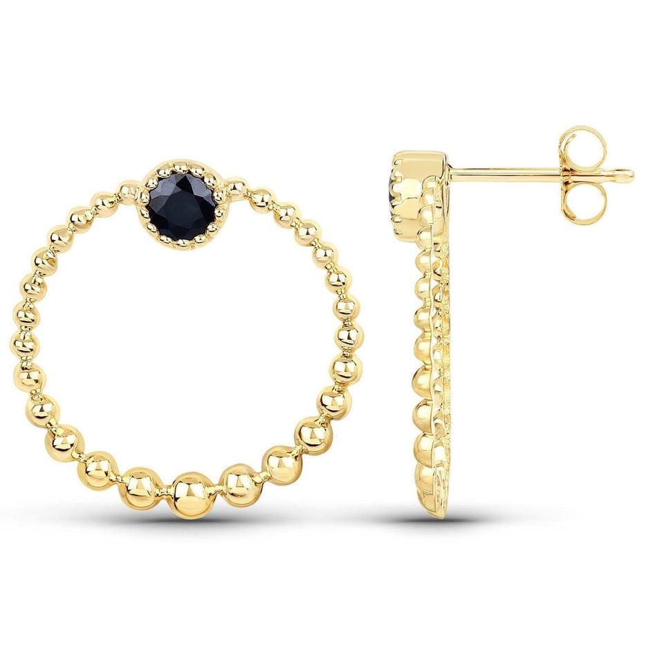 0.38 Carat Genuine Blue Sapphire and White Diamond 10K Yellow Gold Earrings - Earrings - Custom Crafting Alliance, LLC