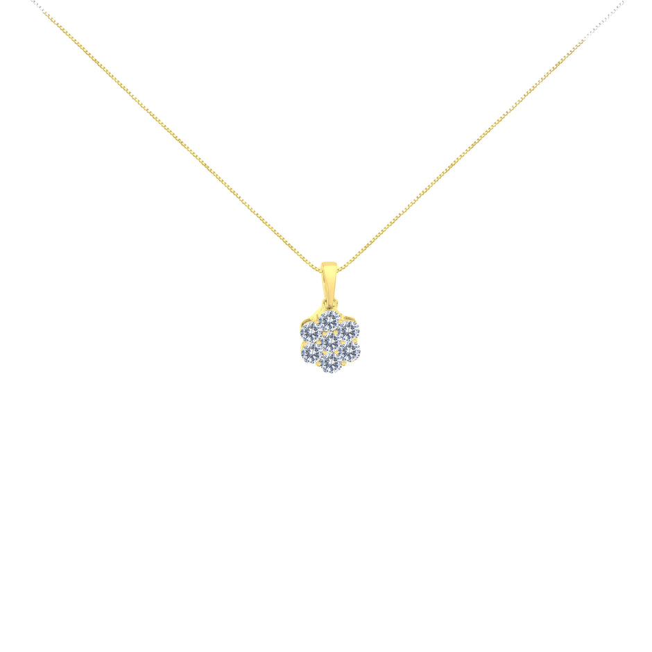 14K Yellow Gold 1.00 Cttw Brilliant Round-Cut Diamond 7 Stone Floral Cluster 18