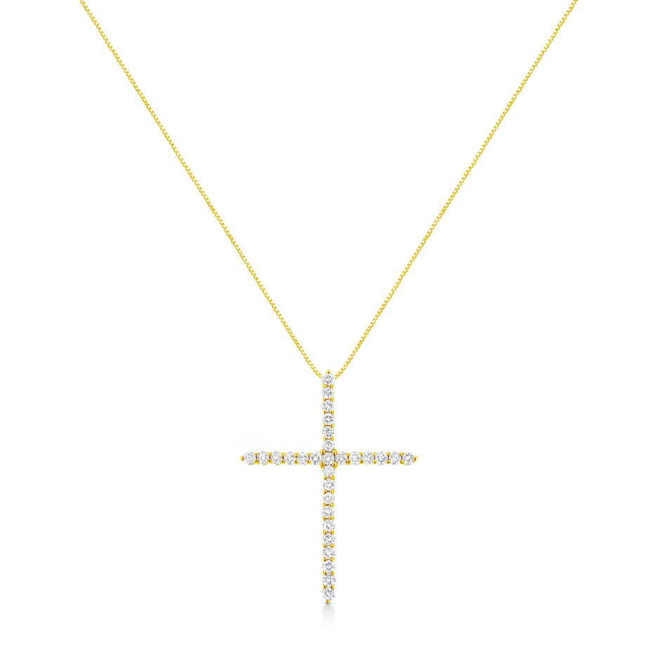 10K Yellow Gold Plated .925 Sterling Silver 3.0 Cttw Prong-Set Round Brilliant Cut Diamond Cross 18