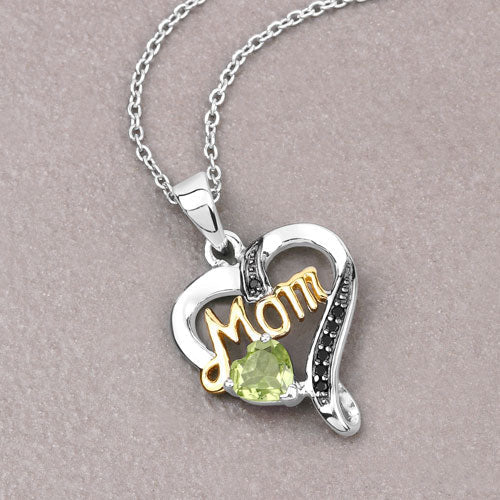 0.49 Carat Genuine Peridot and Black Spinel .925 Sterling Silver Pendant - Pendants - Custom Crafting Alliance, LLC