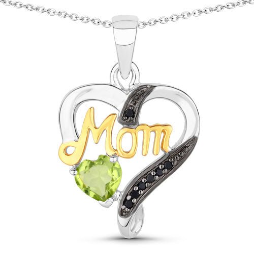 0.49 Carat Genuine Peridot and Black Spinel .925 Sterling Silver Pendant - Pendants - Custom Crafting Alliance, LLC