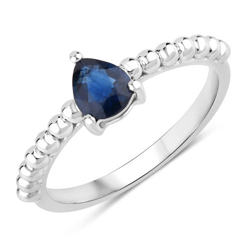 0.50 Carat Genuine Blue Sapphire 14K White Gold Ring - Rings - Custom Crafting Alliance, LLC