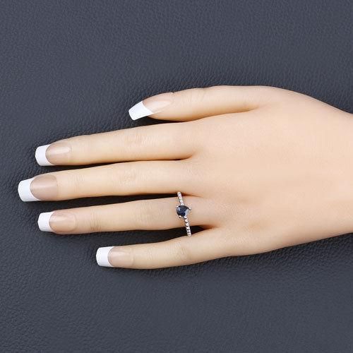 0.50 Carat Genuine Blue Sapphire 14K White Gold Ring - Rings - Custom Crafting Alliance, LLC