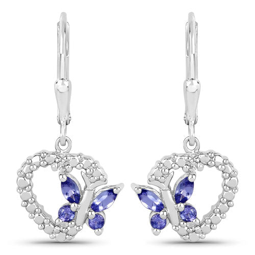 0.50 Carat Genuine Tanzanite and Created White Sapphire .925 Sterling Silver Earrings - Earrings - Custom Crafting Alliance, LLC