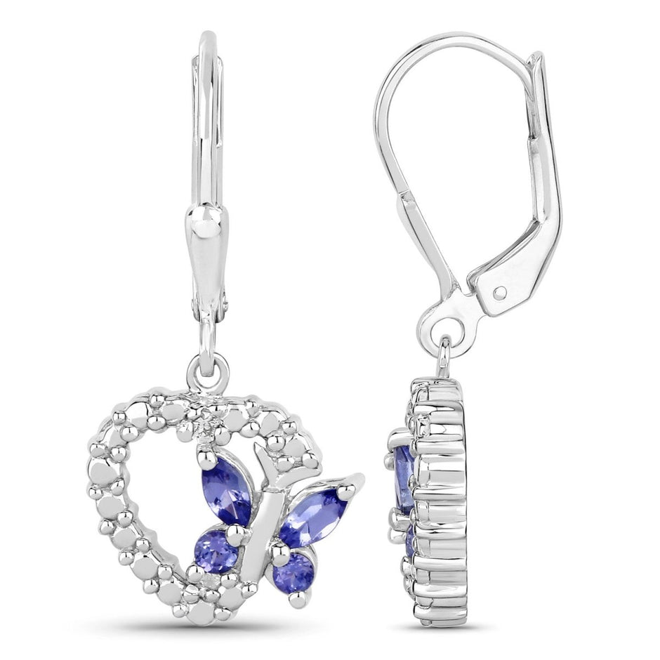 0.50 Carat Genuine Tanzanite and Created White Sapphire .925 Sterling Silver Earrings - Earrings - Custom Crafting Alliance, LLC