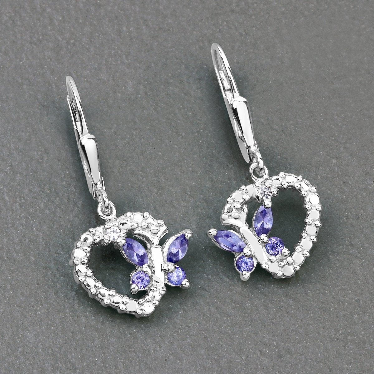 0.50 Carat Genuine Tanzanite and Created White Sapphire .925 Sterling Silver Earrings - Earrings - Custom Crafting Alliance, LLC
