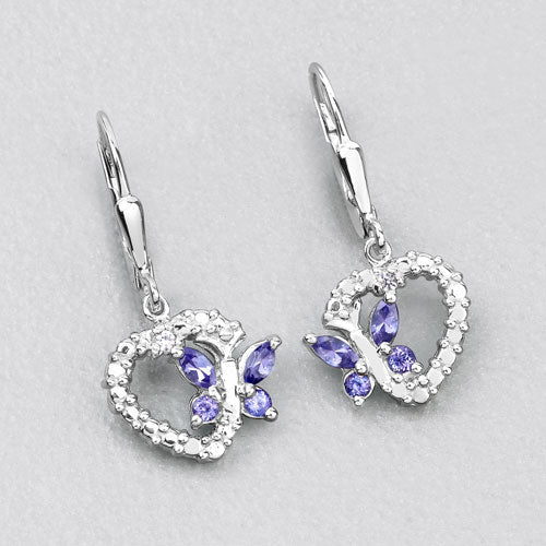 0.50 Carat Genuine Tanzanite and Created White Sapphire .925 Sterling Silver Earrings - Earrings - Custom Crafting Alliance, LLC