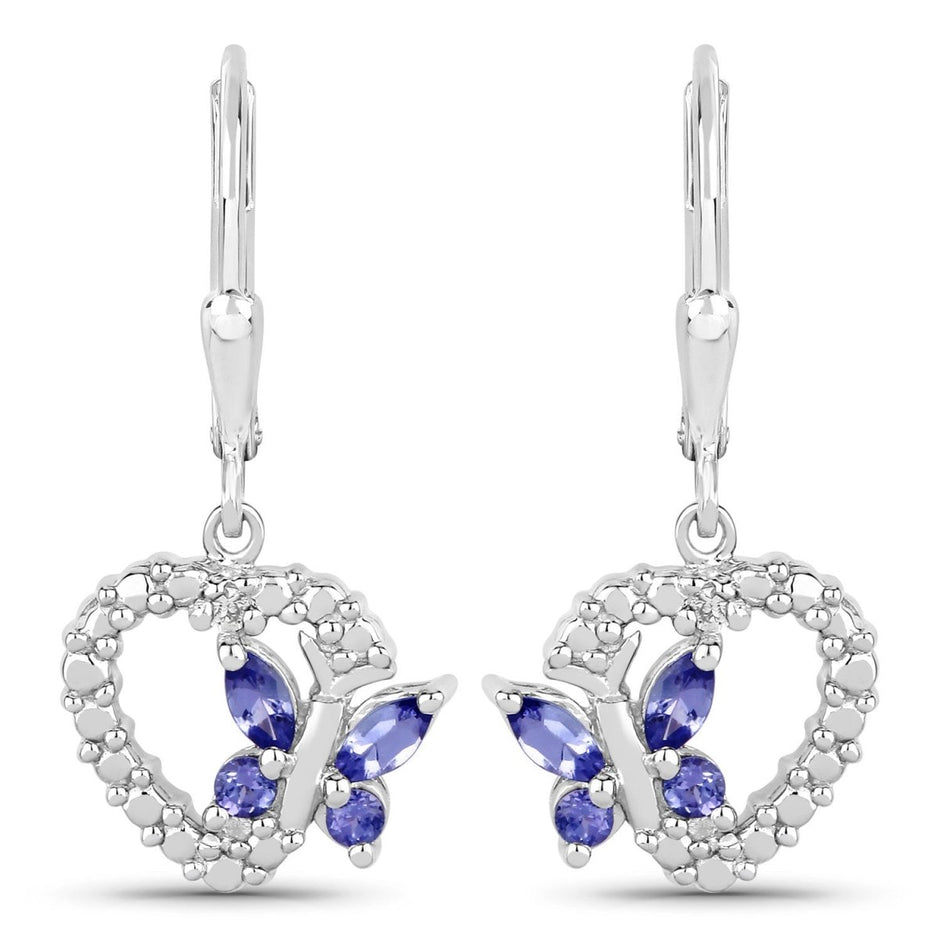 0.50 Carat Genuine Tanzanite and Created White Sapphire .925 Sterling Silver Earrings - Earrings - Custom Crafting Alliance, LLC
