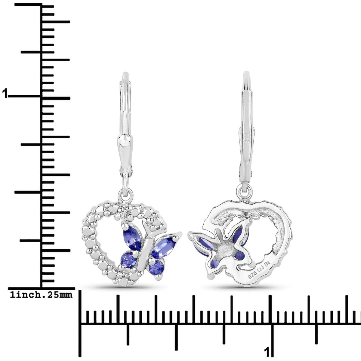 0.50 Carat Genuine Tanzanite and Created White Sapphire .925 Sterling Silver Earrings - Earrings - Custom Crafting Alliance, LLC