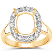 0.51 Carat Genuine White Diamond 14K Yellow Gold Semi Mount Ring - holds 10x8mm Cushion Gemstone