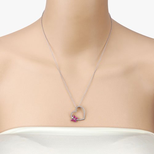0.52 Carat Genuine Ruby and Created White Sapphire .925 Sterling Silver Pendant - Pendants - Custom Crafting Alliance, LLC