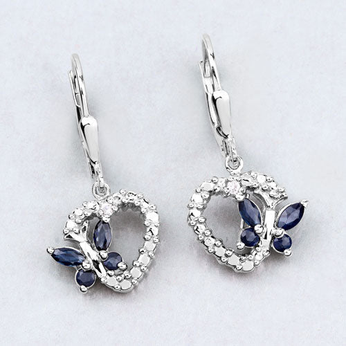 0.57 Carat Genuine Blue Sapphire and Created White Sapphire .925 Sterling Silver Earrings - Earrings - Custom Crafting Alliance, LLC