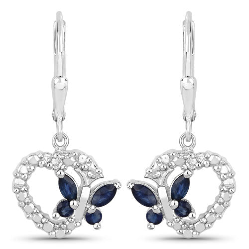 0.57 Carat Genuine Blue Sapphire and Created White Sapphire .925 Sterling Silver Earrings - Earrings - Custom Crafting Alliance, LLC