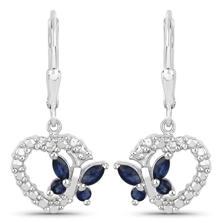 0.57 Carat Genuine Blue Sapphire and Created White Sapphire .925 Sterling Silver Earrings - Earrings - Custom Crafting Alliance, LLC