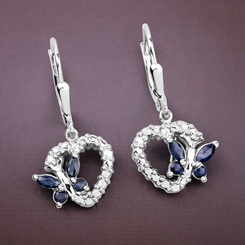 0.57 Carat Genuine Blue Sapphire and Created White Sapphire .925 Sterling Silver Earrings - Earrings - Custom Crafting Alliance, LLC