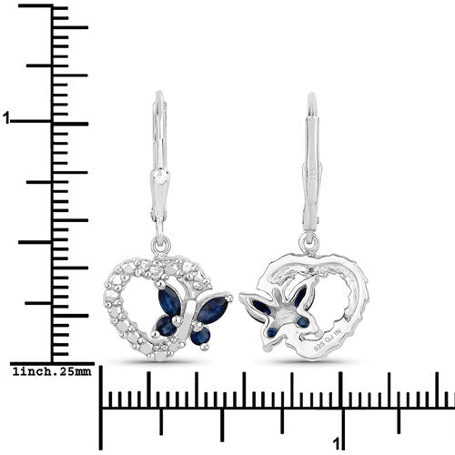 0.57 Carat Genuine Blue Sapphire and Created White Sapphire .925 Sterling Silver Earrings - Earrings - Custom Crafting Alliance, LLC