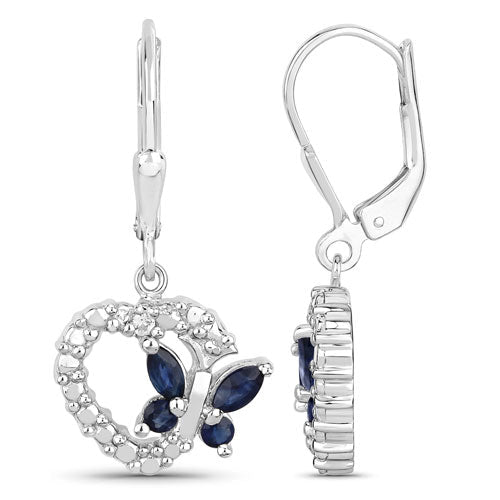 0.57 Carat Genuine Blue Sapphire and Created White Sapphire .925 Sterling Silver Earrings - Earrings - Custom Crafting Alliance, LLC