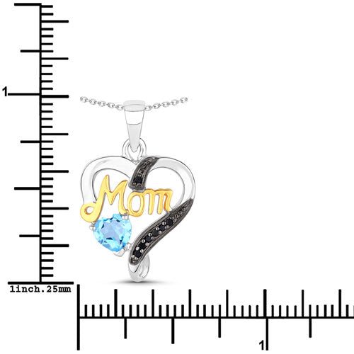 0.57 Carat Genuine Swiss Blue Topaz and Black Spinel .925 Sterling Silver Pendant - Pendants - Custom Crafting Alliance, LLC