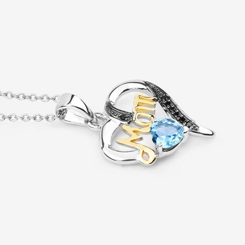 0.57 Carat Genuine Swiss Blue Topaz and Black Spinel .925 Sterling Silver Pendant - Pendants - Custom Crafting Alliance, LLC