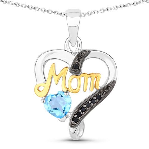 0.57 Carat Genuine Swiss Blue Topaz and Black Spinel .925 Sterling Silver Pendant - Pendants - Custom Crafting Alliance, LLC