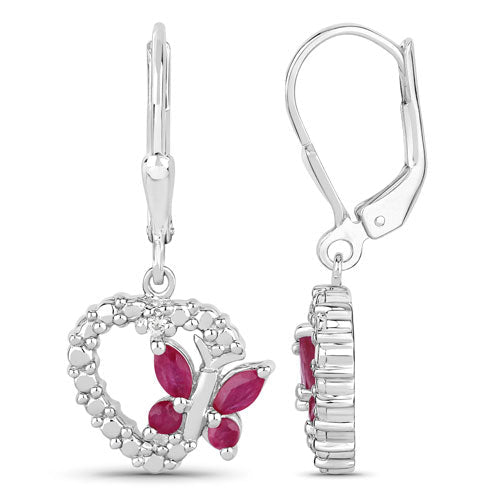 0.59 Carat Genuine Ruby and Created White Sapphire .925 Sterling Silver Earrings - Earrings - Custom Crafting Alliance, LLC