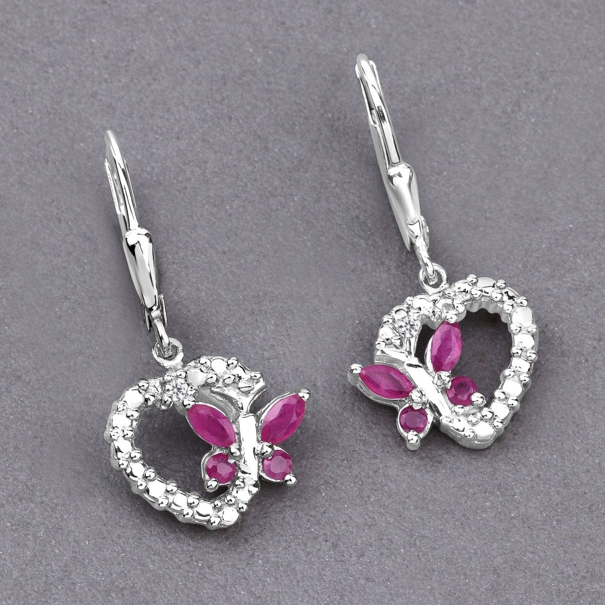0.59 Carat Genuine Ruby and Created White Sapphire .925 Sterling Silver Earrings - Earrings - Custom Crafting Alliance, LLC