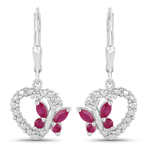 0.59 Carat Genuine Ruby and Created White Sapphire .925 Sterling Silver Earrings - Earrings - Custom Crafting Alliance, LLC