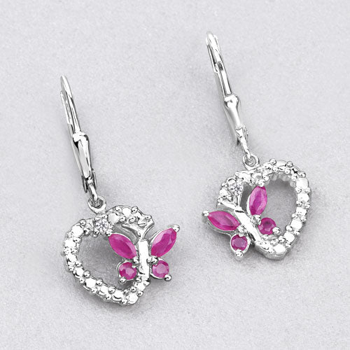 0.59 Carat Genuine Ruby and Created White Sapphire .925 Sterling Silver Earrings - Earrings - Custom Crafting Alliance, LLC
