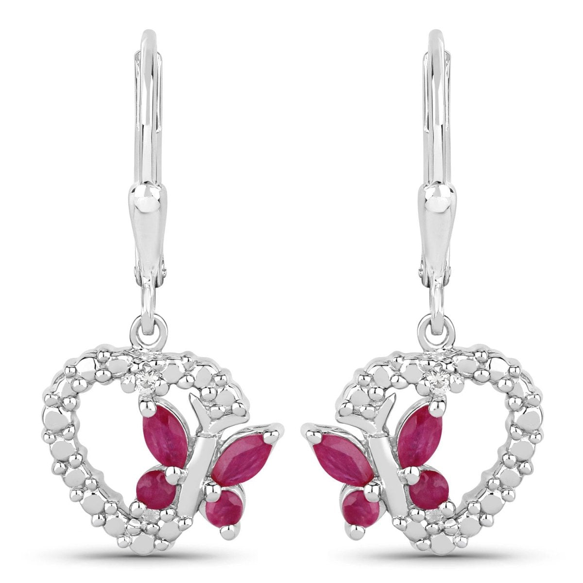 0.59 Carat Genuine Ruby and Created White Sapphire .925 Sterling Silver Earrings - Earrings - Custom Crafting Alliance, LLC
