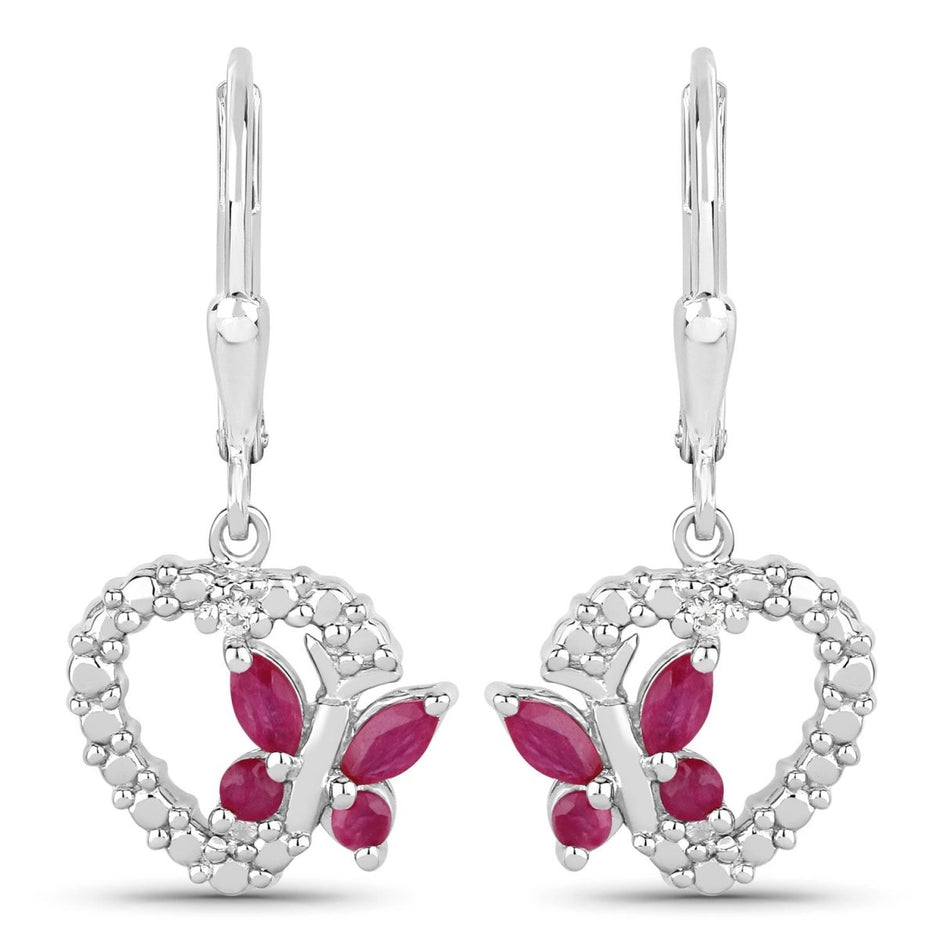 0.59 Carat Genuine Ruby and Created White Sapphire .925 Sterling Silver Earrings - Earrings - Custom Crafting Alliance, LLC