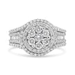 14K White Gold 1 1/2 Cttw Diamond Floral Cluster and Studded Shank Halo Ring (H-I Color, SI2-I1 Clarity) - Ring Size 7