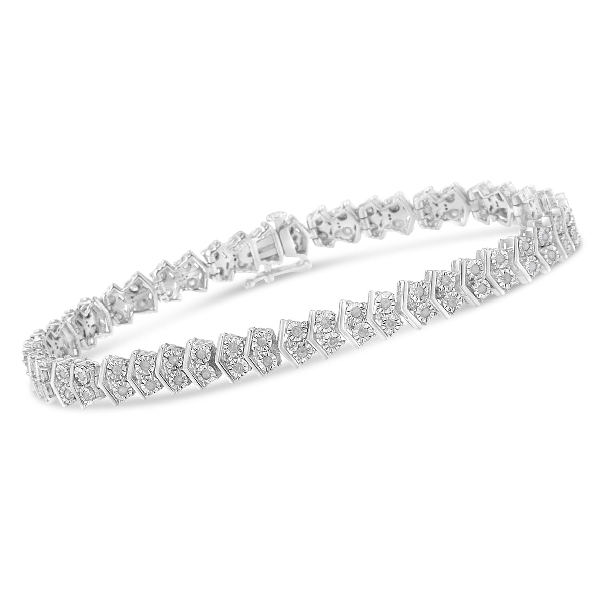 .925 Sterling Silver 1.0 Cttw Chevron 2 Stone Arrow Link Tennis Bracelet (I-J Color, I3 Clarity) - 7â€