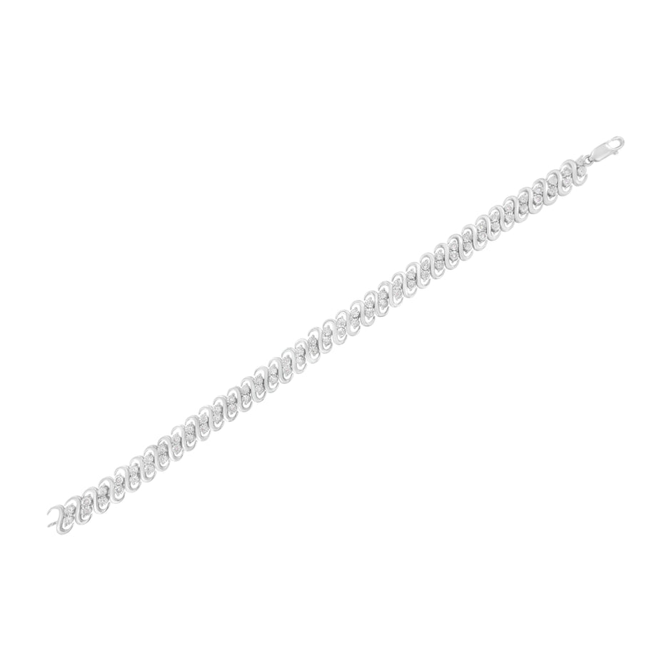 .925 Sterling Silver 1/4 cttw Round-Cut Diamond Double Row Wrapped S-Link Bracelet (I-J Color, I2-I3 Clarity) - Size 7.25