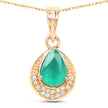 0.89 Carat Genuine Zambian Emerald and White Diamond 14K Yellow Gold Pendant