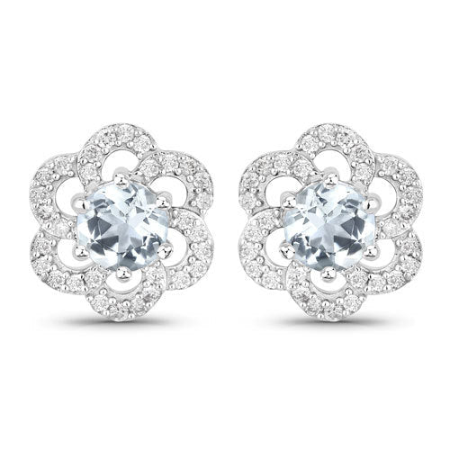 0.60 Carat Genuine Aquamarine and White Diamond 14K White Gold Earrings - Earrings - Custom Crafting Alliance, LLC