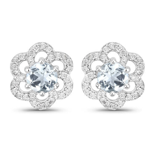0.61 Carat Genuine Aquamarine and White Diamond 14K White Gold Earrings - Earrings - Custom Crafting Alliance, LLC