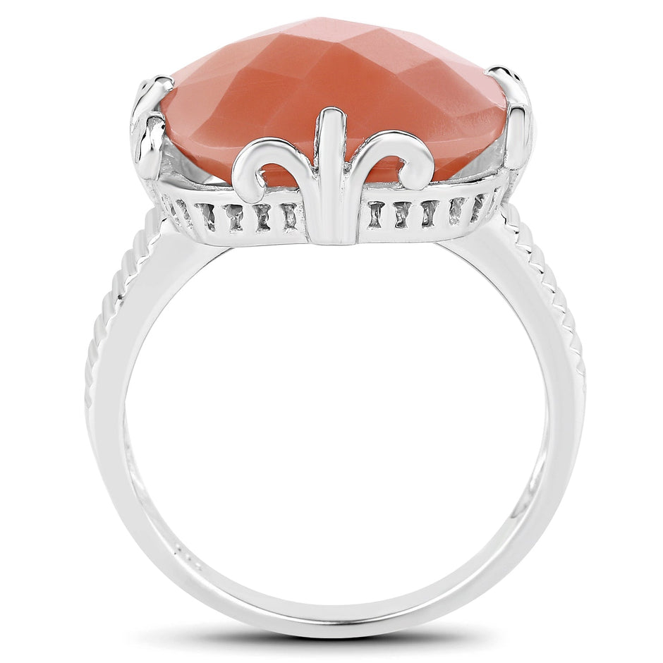 12.75 Carat Genuine Peach Moonstone .925 Sterling Silver Ring