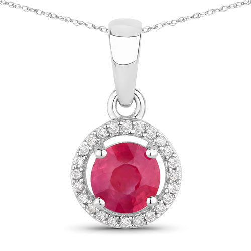 0.62 Carat Genuine Ruby and White Diamond 14K White Gold Pendant - Pendants - Custom Crafting Alliance, LLC