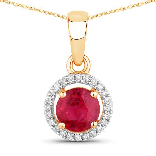 0.62 Carat Genuine Ruby and White Diamond 14K Yellow Gold Pendant - Pendants - Custom Crafting Alliance, LLC