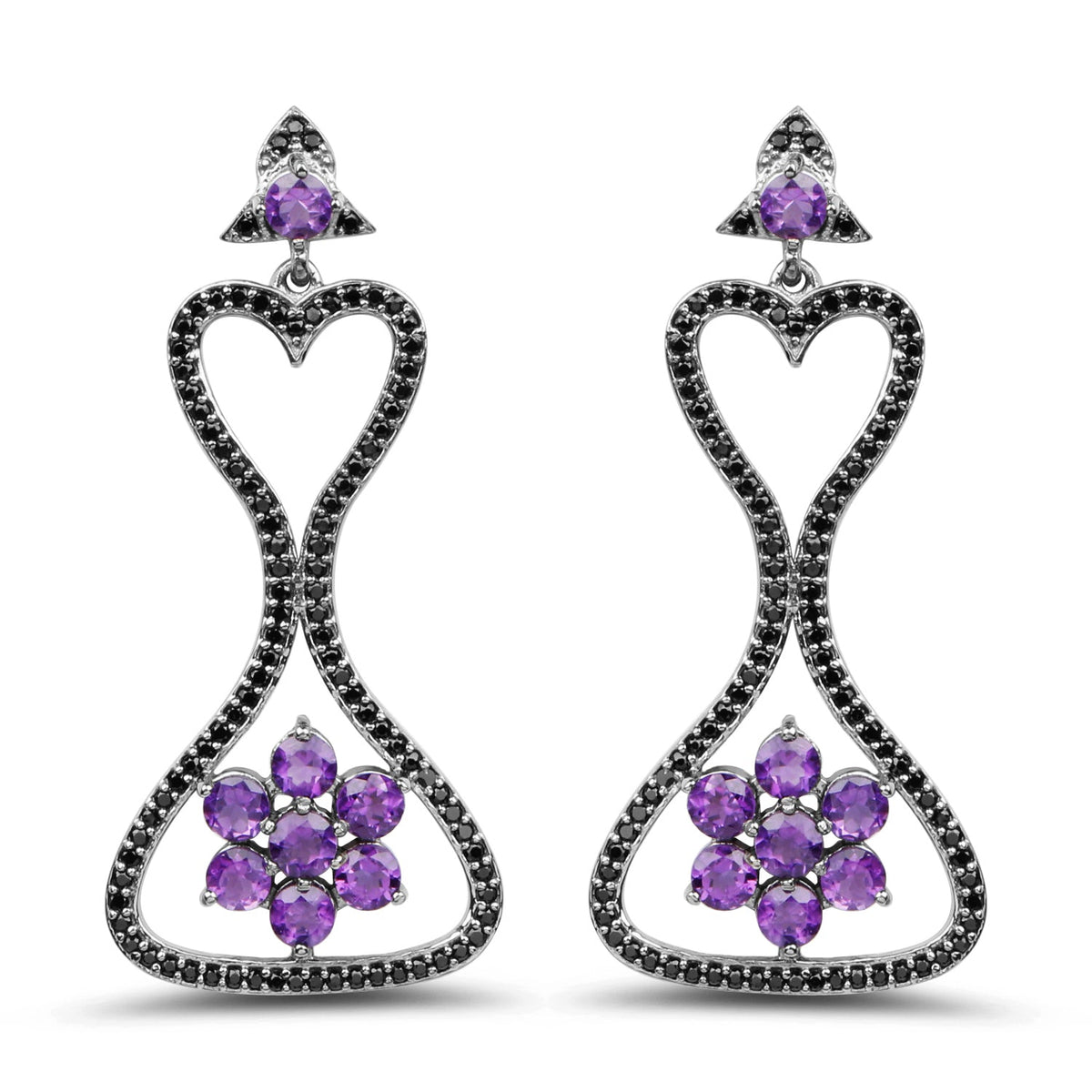 6.31 Carat Genuine Amethyst & Black Spinel .925 Sterling Silver Earrings