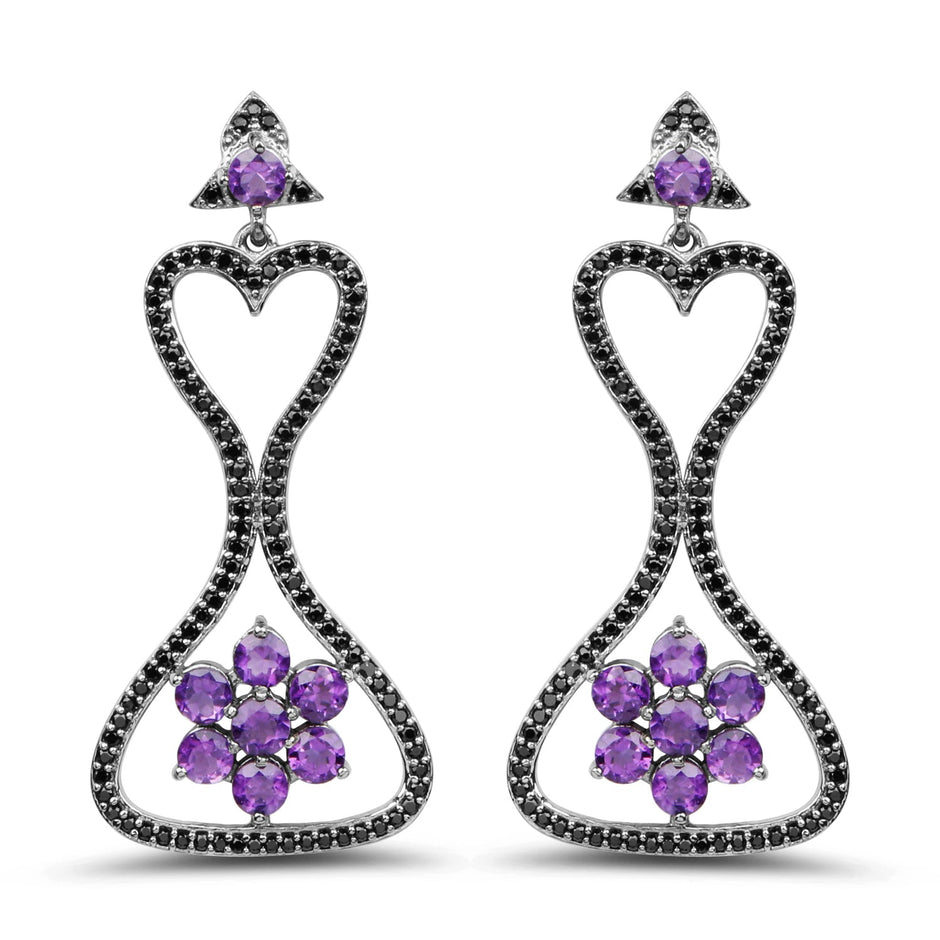 6.31 Carat Genuine Amethyst & Black Spinel .925 Sterling Silver Earrings