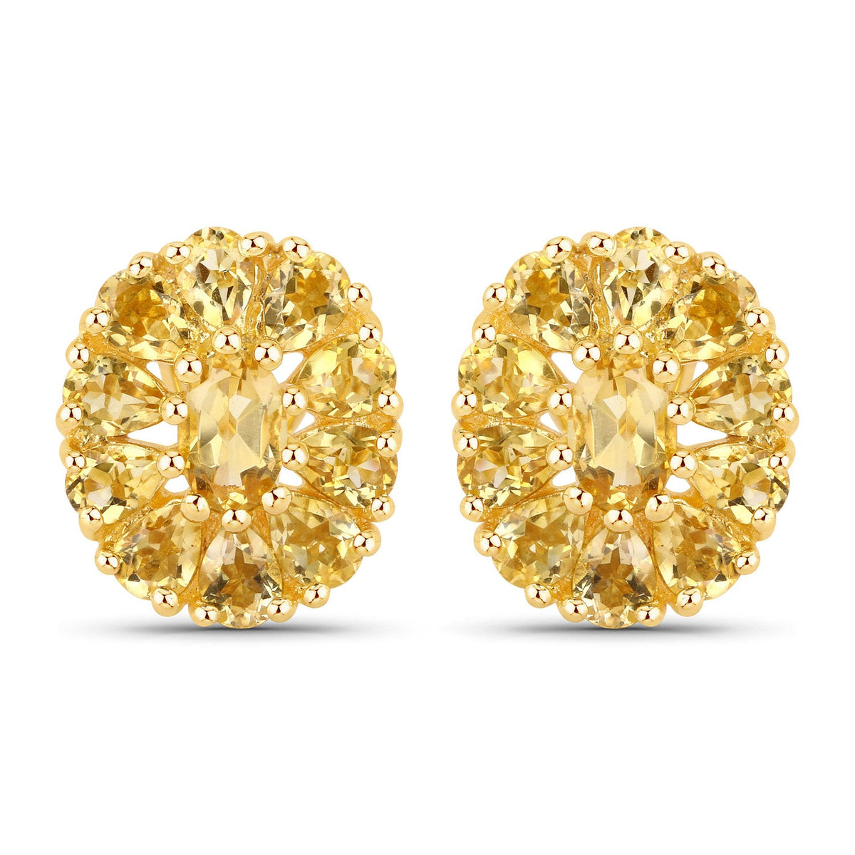 18K Yellow Gold Plated 4.06 Carat Genuine Citrine .925 Sterling Silver Earrings