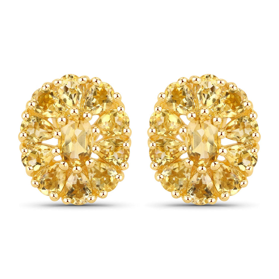 18K Yellow Gold Plated 4.06 Carat Genuine Citrine .925 Sterling Silver Earrings