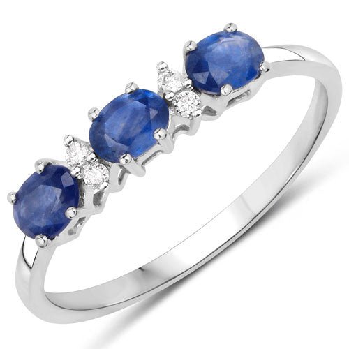 0.70 Carat Genuine Blue Sapphire and White Diamond 10K Yellow Gold Ring - Rings - Custom Crafting Alliance, LLC