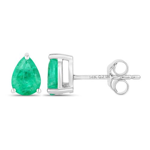0.70 Carat Genuine Zambian Emerald 14K White Gold Earrings - Earrings - Custom Crafting Alliance, LLC