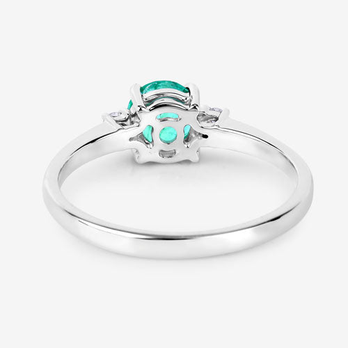 0.71 Carat Genuine Zambian Emerald and White Diamond 14K White Gold Ring - Rings - Custom Crafting Alliance, LLC
