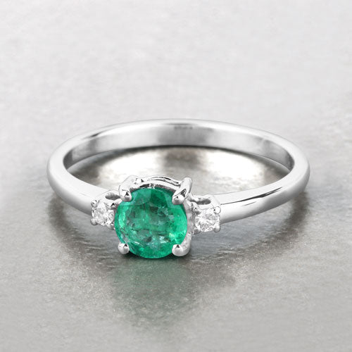 0.71 Carat Genuine Zambian Emerald and White Diamond 14K White Gold Ring - Rings - Custom Crafting Alliance, LLC