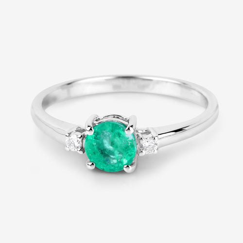 0.71 Carat Genuine Zambian Emerald and White Diamond 14K White Gold Ring - Rings - Custom Crafting Alliance, LLC